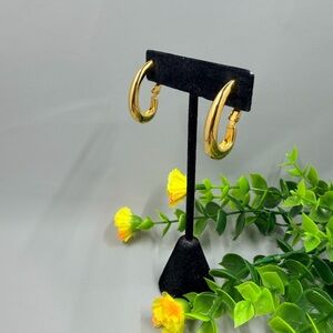 Vintage Gold Plated Oval Hoop Clip On Earrings